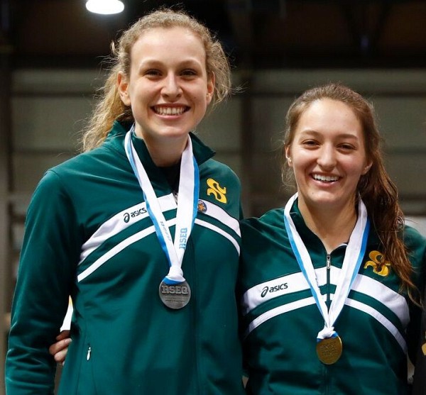 Ma&iuml;t&eacute; Bouchard et &Eacute;my B&eacute;liveau du Vert & Or, deux des vedettes du Championnat d'athl&eacute;tisme RSEQ.