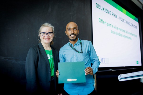 Dencil Mathew et Patricia Fournier,&nbsp;vice-rectrice adjointe au d&eacute;veloppement de la recherche.