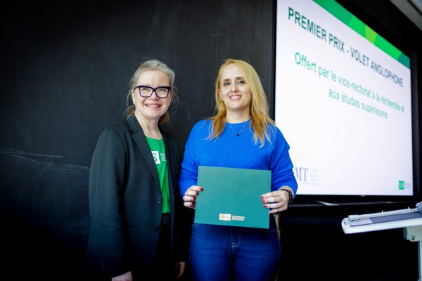 Sorayya Ghaffari Sarvarmaleki et Patricia Fournier,&nbsp;vice-rectrice adjointe au d&eacute;veloppement de la recherche.