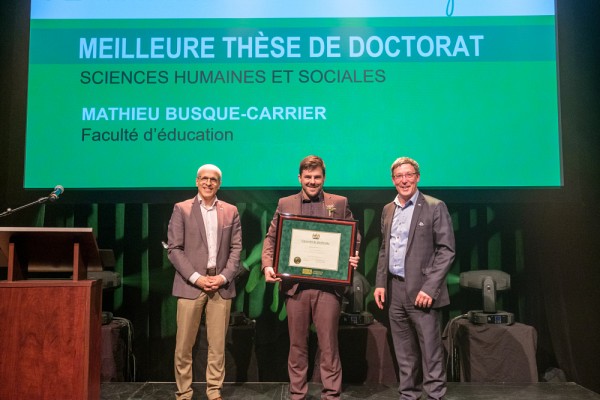 Mathieu Busque-Carrier, du D&eacute;partement d'orientation professionnelle de la Facult&eacute; d'&eacute;ducation, a re&ccedil;u le Prix de la meilleure th&egrave;se de doctorat dans la cat&eacute;gorie Sciences humaines et sociales.