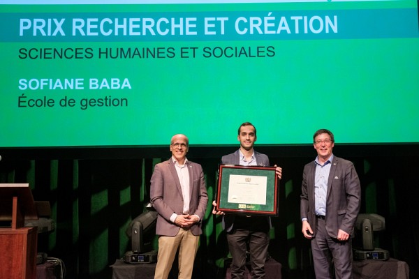 Sofiane Baba, du D&eacute;partement de management et de gestion des ressources humaines de l&rsquo;&Eacute;cole de gestion, a re&ccedil;u le Prix de la recherche et de la cr&eacute;ation dans la cat&eacute;gorie Sciences humaines et sociales.