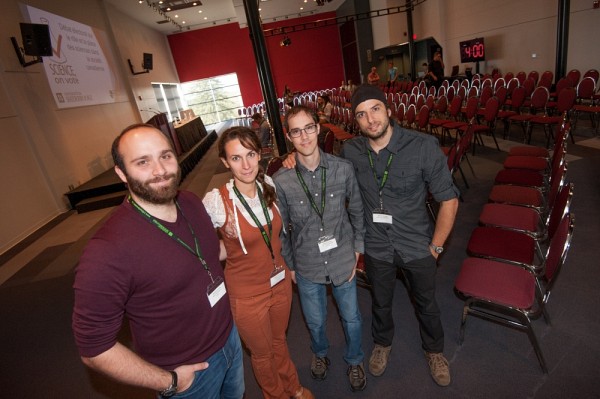 De gauche &agrave; droite : Alexis Reymbaut, &Eacute;milie Lefol, Vincent Ducharme et&nbsp;Gabriel B. Th&eacute;berge, organisateurs de l'&eacute;v&eacute;nement.