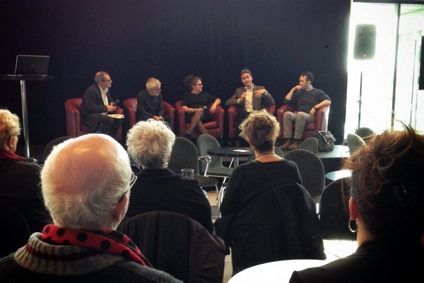 Table ronde sur les arts et la culture dans nos soci&eacute;t&eacute;s, avec Alain Webster, Francis Corpataux, Anick Lessard, Mario Tr&eacute;panier et Matthieu Petit.