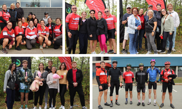 L'&eacute;v&eacute;nement a rassembl&eacute; 26 &eacute;quipes de cyclistes et de marcheurs, toutes anim&eacute;es par un m&ecirc;me objectif : soutenir la recherche sur le cancer. Parmi les &eacute;quipes participantes, on retrouvait notamment&nbsp;Recherche Onco&nbsp;(en haut &agrave; gauche),&nbsp;La Quirion&nbsp;(au centre),&nbsp;Solidaires contre le cancer&nbsp;(&agrave; droite),&nbsp;Giroux lab&nbsp;(en bas &agrave; gauche) et&nbsp;Les cingl&eacute;s&nbsp;(en bas &agrave; droite).