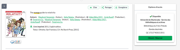 Exemple d&rsquo;un document que vous pouvez transf&eacute;rer &agrave; la biblioth&egrave;que de votre choix par l&rsquo;entremise du bouton Obtenir / R&eacute;server
